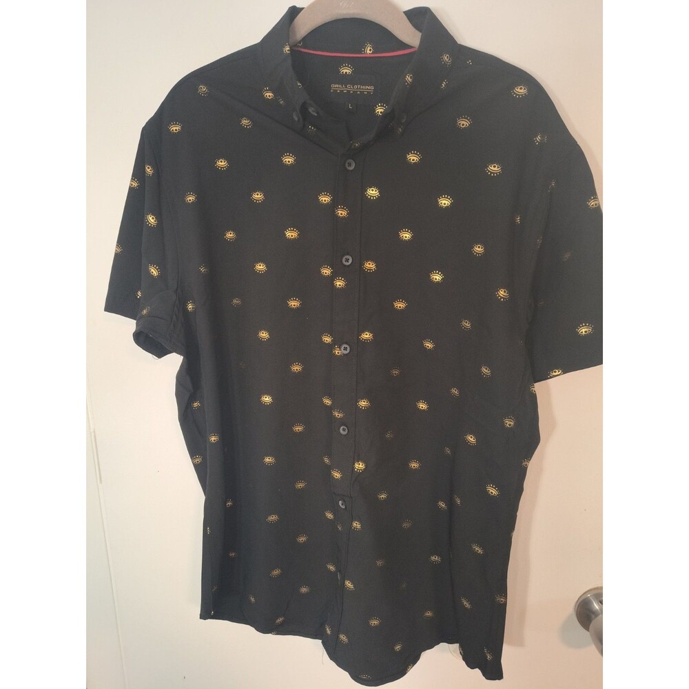 Drilll Clothing Black&Yellow Eye Print Short Sleeve Button Down Shirt L Men